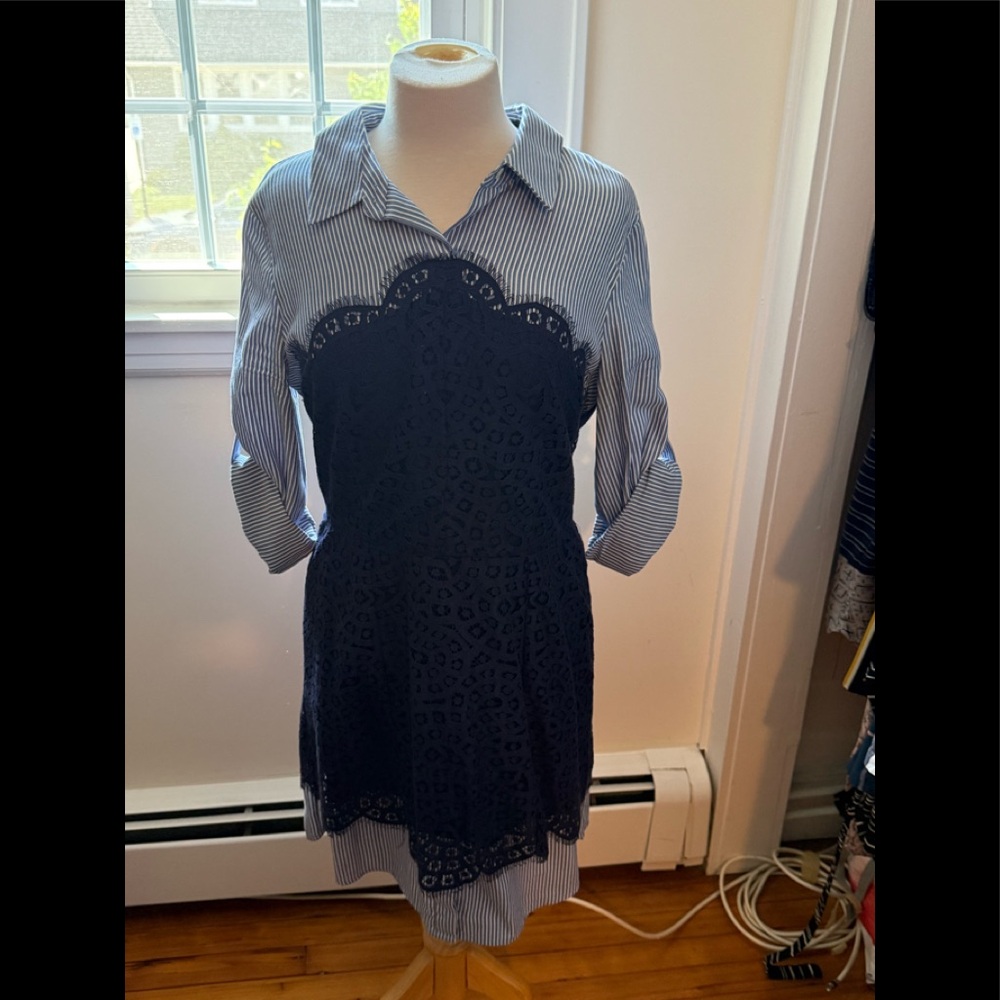 BCBGmaxazria Blue striped & lace mini dress 12